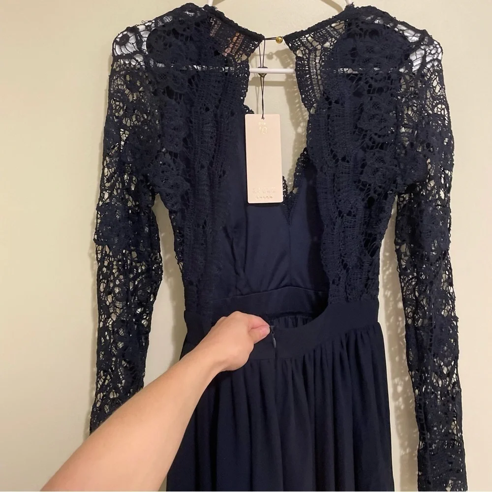 Club L London Beach Indigo Gown Sz 6 Lace Torso Long Sleeve
